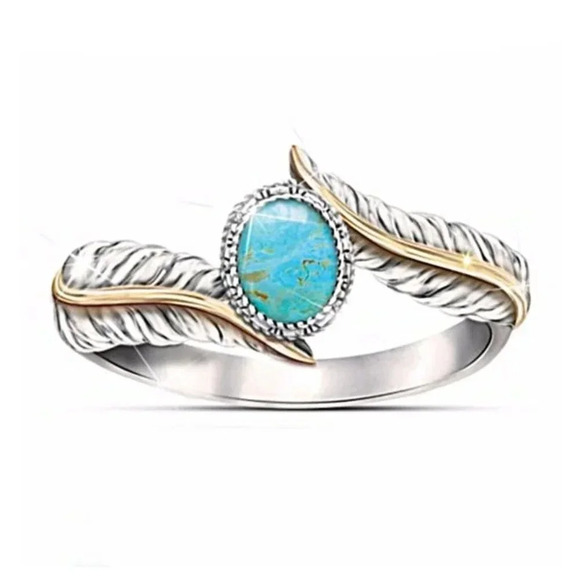 Jewelry - ✨925 Silver Plated Green Turquoise Leather Shape Cut Ring, GPMB1514